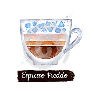 Watercolor illustration of Espresso Freddo coffee photo