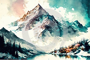 Watercolor illustration of the famous beautiful Swiss Alps