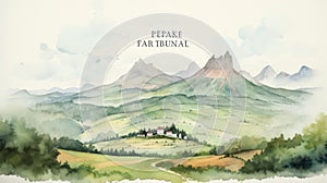 Watercolor Illustration Of Farnell Alps With House In Tupinipunk Style