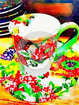 Watercolor Illustration of Floral Teacup