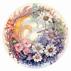 Watercolor illustration of the Floral Yin-Yang Mandala