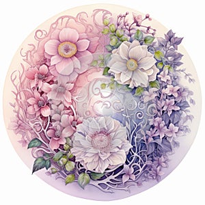 Watercolor illustration of the Floral Yin-Yang Mandala