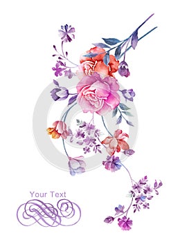 Watercolor illustration flower bouquet in simple background