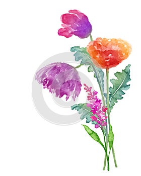 Watercolor illustration flower bouquet in simple background