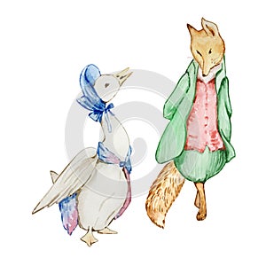 Watercolor illustration Friends Peter Rabbit