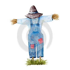 Watercolor illustration with garden scarecrow