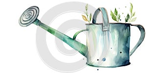 Watercolor Illustration Of Garden Watering Can