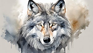 Watercolor illustration of gray wolf. Portrait of wild forest animal. Hand drawn art