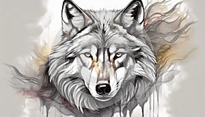 Watercolor illustration of gray wolf. Portrait of wild forest animal. Hand drawn art