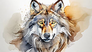 Watercolor illustration of gray wolf. Portrait of wild forest animal. Hand drawn art