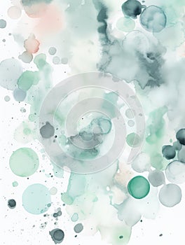 Watercolor Illustration Of Green and Grey Abstract Round Splashes in Pastel Colors