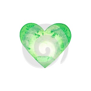 watercolor illustration of green with stains, texture of paint and paper, hearts