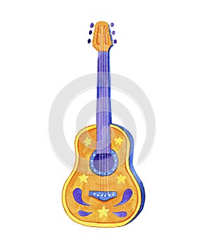 Watercolor illustration Guitar on a white background