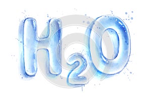 Watercolor illustration of H2O lettering