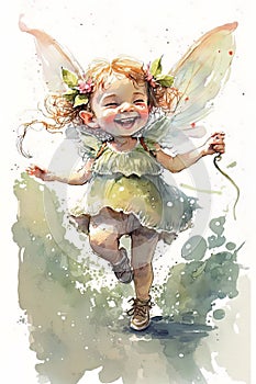 Watercolor illustration of a happy little fairy