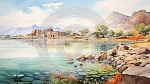 Watercolor Illustration Of Iran\'s Lake Captivating Landscape Artwork