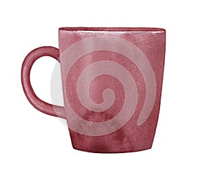 Watercolor illustration of maroon red mug.