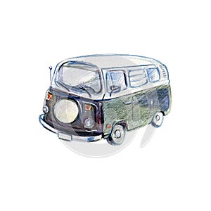 Watercolor illustration of microbus