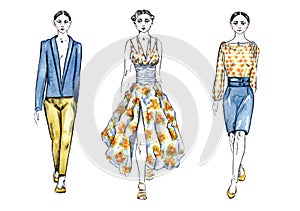 Watercolor Illustration Models in Fashion Show
