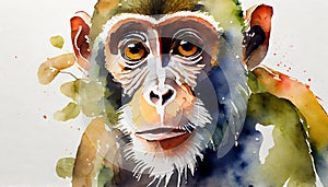 Watercolor illustration of monkey. Wild animal. Hand drawn art