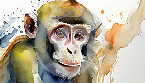 Watercolor illustration of monkey. Wild animal. Hand drawn art