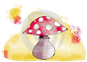 Watercolor illustration of a mushroom