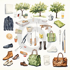 Watercolor Illustration Of Nature Items By Maira Kalman