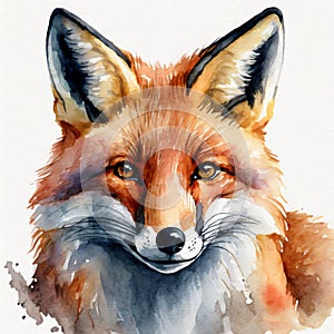 Watercolor illustration of orange fox. Wild animal