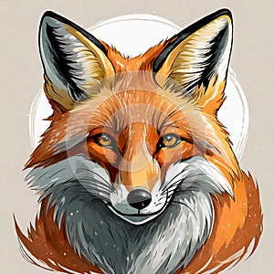 Watercolor illustration of orange fox. Wild animal