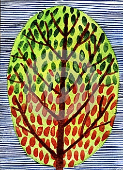 Watercolor illustration of ornamental tree