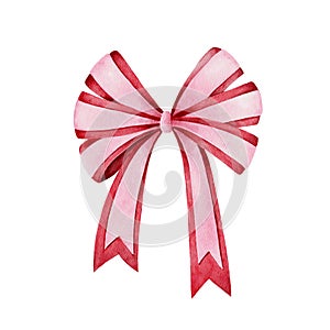 Watercolor illustration of pink and red ribbon bow