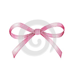 Watercolor illustration of pink ribbon bow 1