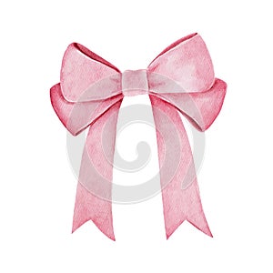 Watercolor illustration of pink ribbon bow 2