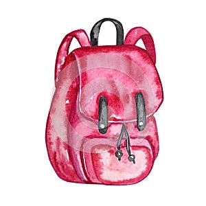 Watercolor illustration of pink school backpack