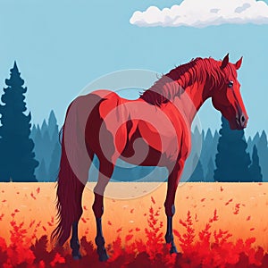 Watercolor illustration portrait of a brown horse with delicate poppies isolate. Can be used as a print for clothes, postcards