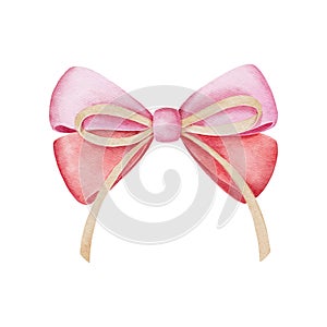 Watercolor illustration of red and pink ribbon bow