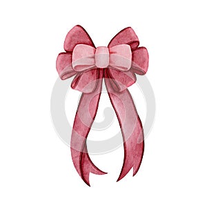 Watercolor illustration of red ribbon bow 1