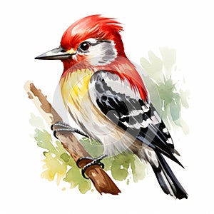 Watercolor Illustration Of Redfaced Woodpecker In Fall