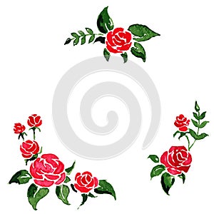 Watercolor illustration -- round frame of roses photo
