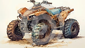 Watercolor Illustration Of A Rusted Off Roader In 32k Uhd Style