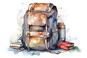 Watercolor Illustration Of School Backpack On A White Background