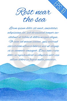 Watercolor illustration with sea and place for text