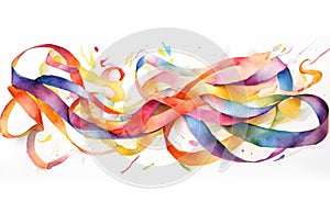 Watercolor Illustration Set Of Multicolored Ribbons