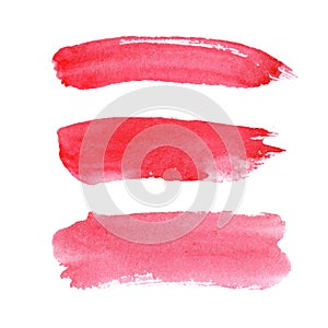 Watercolor illustration set of pink red coral brush strokes