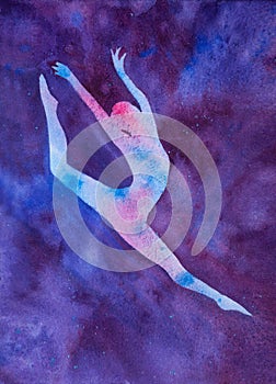 Watercolor illustration silhouette of a ballet dancer