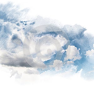 Watercolor illustration of sky with cloud retouch.