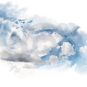 Watercolor illustration of sky with cloud retouch. photo