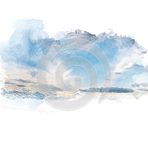 Watercolor illustration of sky with cloud retouch. photo