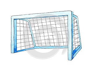 Watercolor illustration of a soccer goal.