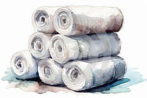 Watercolor Illustration Of Spa Towels On A White Background